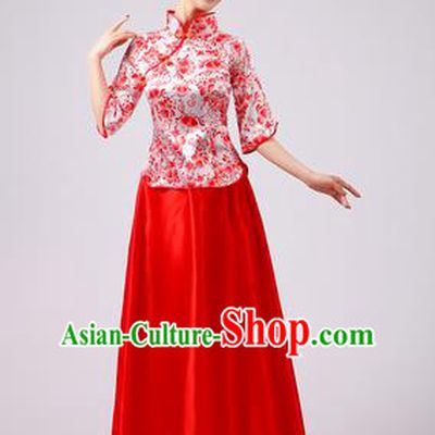 Traditional Chinese Modern Dancing Costume, Female Chorus of Blue and White Porcelain Dress, Folk Dance Yangko Costume For Women