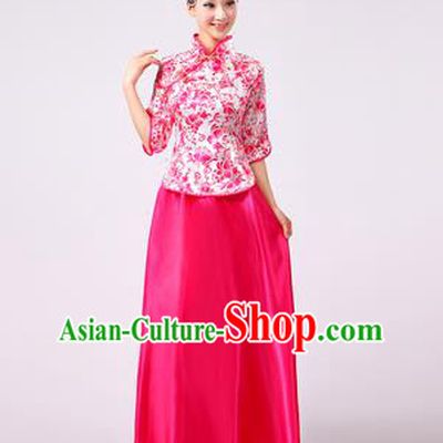 Traditional Chinese Modern Dancing Costume, Female Chorus of Blue and White Porcelain Dress, Folk Dance Yangko Costume For Women