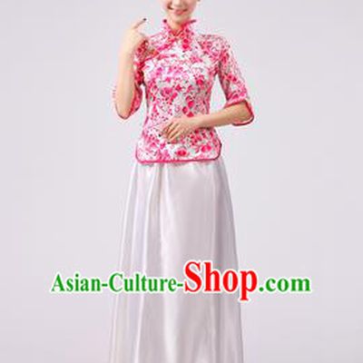 Traditional Chinese Modern Dancing Costume, Female Chorus of Blue and White Porcelain Dress, Folk Dance Yangko Costume For Women