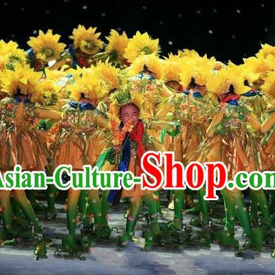 Traditional Chinese Yangge Fan Dancing Costume, Children Folk Dance Yangko Costume for Kids