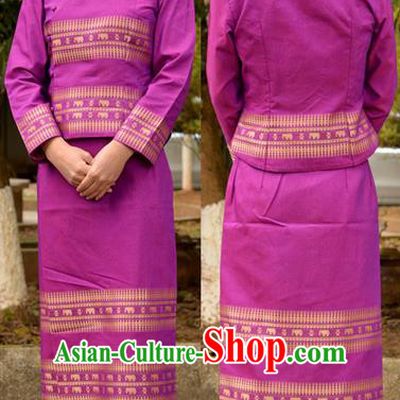 Traditional Asian Thai Dance Costume Complete Set, Chinese Dai Nationality Clothing for Women