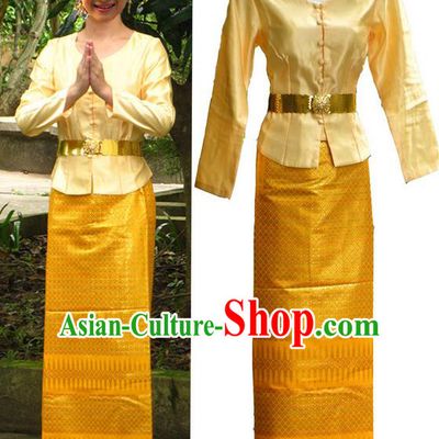 Traditional Asian Thai Dance Costume Complete Set, Chinese Dai Nationality Clothing for Women