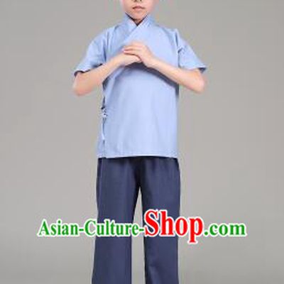 Han Fu For Children Chinese Traditional Dress Short Sleeves Stage Show Ceremonial Costumes Blue