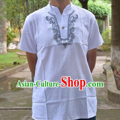 Traditional Asian Thai Male T-shirt, Thai Clothes Cotton Shirt for Men