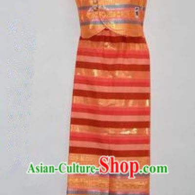 Traditional Asian Thai Dance Costume Complete Set, Chinese Dai Nationality Clothing for Women