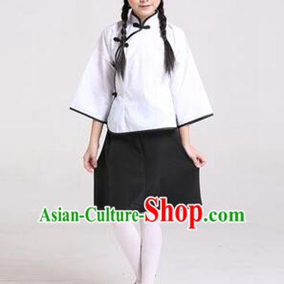 Chinese Traditional Clothes for Children Girl Wu Si Period Student Youth Day Stage Costume White