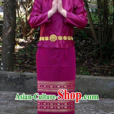 Traditional Asian Thai Costume Complete Set, Thai Top Grade Silk Fabrics Suit for Women