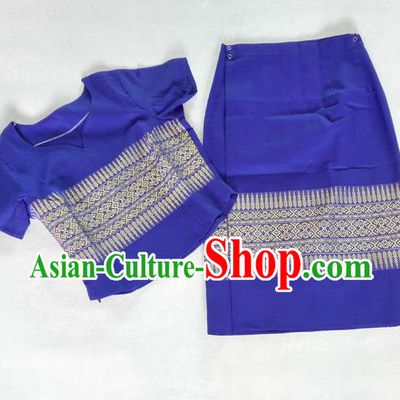 Traditional Asian Thai Costume Complete Set, Thai Top Grade Silk Fabrics Suit for Women