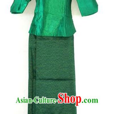 Traditional Asian Thai Costume Complete Set, Thai Waitress Silk Fabrics Suit for Women