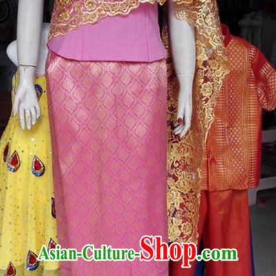 Traditional Asian Thai Palace Princess Wedding Costume Complete Set, Thai Royal Court High Grade Silk Fabrics Shawl Suit for Women