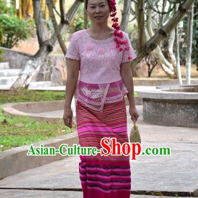 Traditional Asian Thai Costume Skirt, Thai Waitress High Grade Silk Skirt for Women
