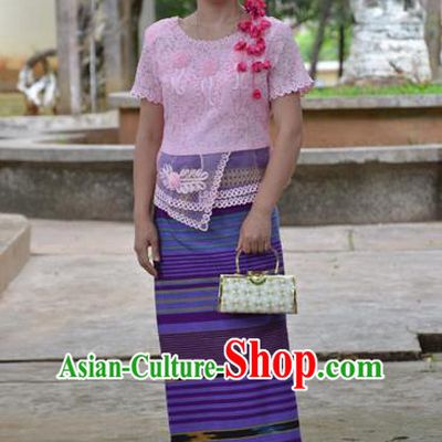 Traditional Asian Thai Costume Skirt, Thai Waitress High Grade Silk Skirt for Women