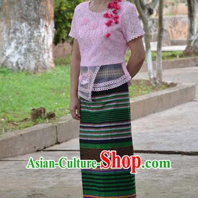 Traditional Asian Thai Costume Skirt, Thai Waitress High Grade Silk Skirt for Women