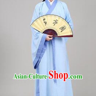 Tang Suit Chinese Traditional Costume Han Fu Garments straight-front Myeonbok Stage Show Dress Blue