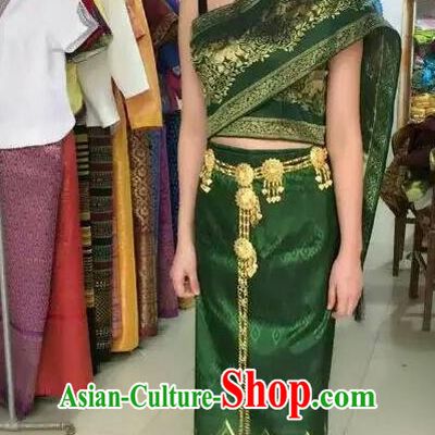 Traditional Asian Thai Palace Princess Wedding Costume Complete Set, Thai Shawl Royal Court Embroidery Clothing for Women
