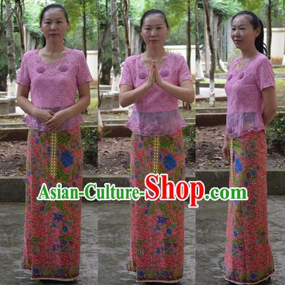 Traditional Asian Thai Palace Princess Wedding Skirt, Thai Royal Court Embroidery Dress for Women