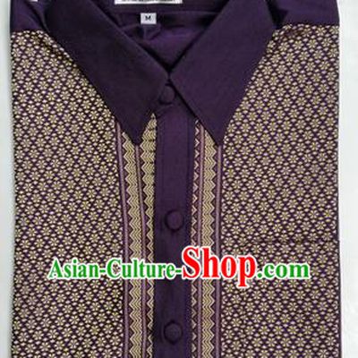 Traditional Asian Thai Palace Men Costume Skirt, Thai Royal Court Silk Dress Shirt for Men