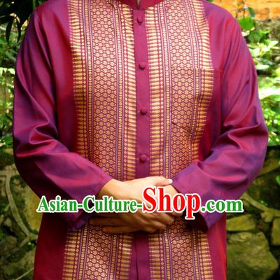 Traditional Asian Thai Palace Men Costume Skirt, Thai Royal Court Silk Dress Shirt for Men