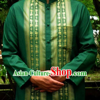 Traditional Asian Thai Palace Men Costume Skirt, Thai Royal Court Silk Dress Shirt for Men