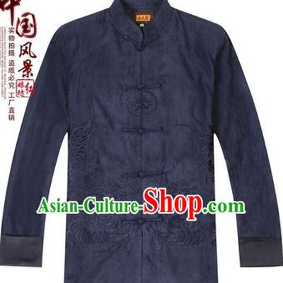 Tang Suit for Men Coat Long Sleeves Chinese Style Dress Traditional Top Chinese Loong Embroidery Ceremonial Full Clothes Brown