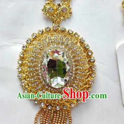 Traditional Asian Thai Jewelry Accessories Wedding Necklace, Charm Pendants Bride Sweater Chain for Women