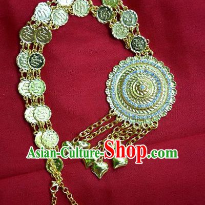 Traditional Asian Thai Jewelry Accessories Wedding Gold Plated Diamond Necklace, Charm Pendants Bride Sweater Chain for Women
