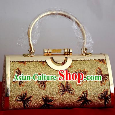 Traditional Asian Thai Jewelry Accessories Wedding Handbags, Thai Bangkok Bride Gold Handbags for Women