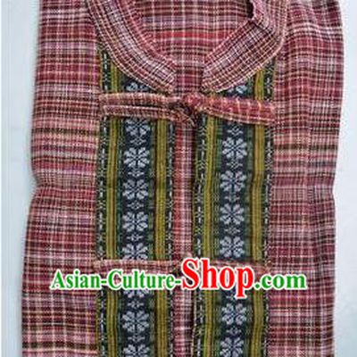 Traditional Asian Thai Palace Men Costume T-Skirt, Thai Linen Dress Shirt for Men
