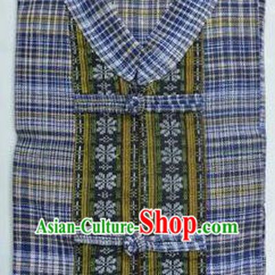 Traditional Asian Thai Palace Men Costume T-Skirt, Thai Linen Dress Shirt for Men