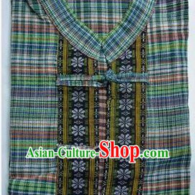 Traditional Asian Thai Palace Men Costume T-Skirt, Thai Linen Dress Shirt for Men