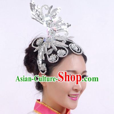 Traditional Chinese Yangge Hair Accessories, Fan Dancing Headwear, Folk Dance Yangko Headdress, China National Minority Dancing Stage Accessories