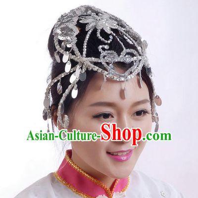 Traditional Chinese Yangge Hair Accessories, Fan Dancing Headwear, Folk Dance Yangko Headdress, China National Minority Dancing Stage Accessories