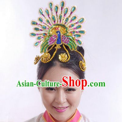 Traditional Chinese Yangge Hair Accessories, Fan Dancing Headwear, Folk Dance Yangko Headdress, China National Minority Dancing Stage Accessories