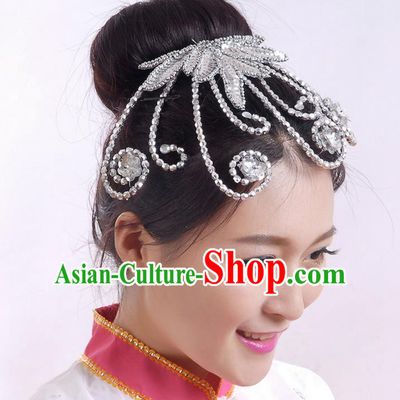 Traditional Chinese Yangge Hair Accessories, Fan Dancing Headwear, Folk Dance Yangko Headdress, China National Minority Dancing Stage Accessories