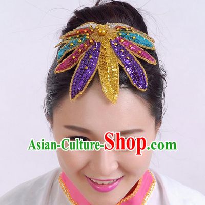 Traditional Chinese Yangge Hair Accessories, Fan Dancing Headwear, Folk Dance Yangko Peacock Dance Headdress, Stage Accessories Minimum Purchase 10