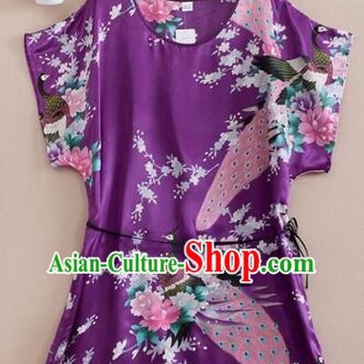 Night Suit for Women Night Gown Bedgown Leisure Wear Home Clothes Chinese Traditional Style Peacock Purple