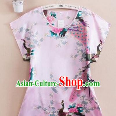 Night Suit for Women Night Gown Bedgown Leisure Wear Home Clothes Chinese Traditional Style Peacock Pink