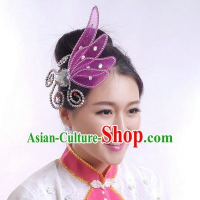 Traditional Chinese Yangge Hair Accessories, Fan Dancing Headwear, Folk Dance Yangko Peacock Dance Headdress, Stage Accessories