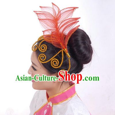 Traditional Chinese Yangge Hair Accessories, Fan Dancing Headwear, Folk Dance Yangko Peacock Dance Headdress, Stage Accessories