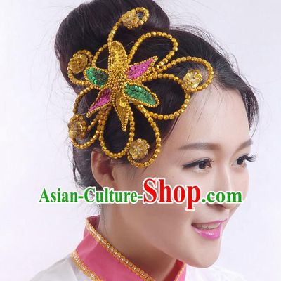 Traditional Chinese Yangge Hair Accessories, Fan Dancing Headwear, Folk Dance Yangko Peacock Dance Headdress, Stage Accessories