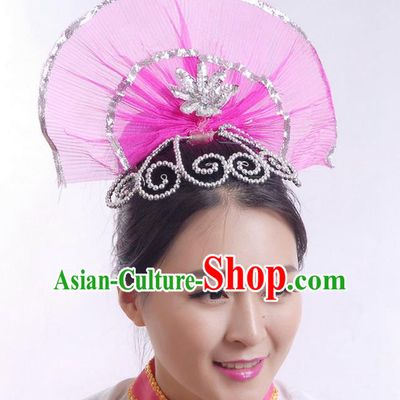 Traditional Chinese Yangge Hair Accessories, Fan Dancing Headwear, Folk Dance Yangko Peacock Dance Headdress, Stage Accessories