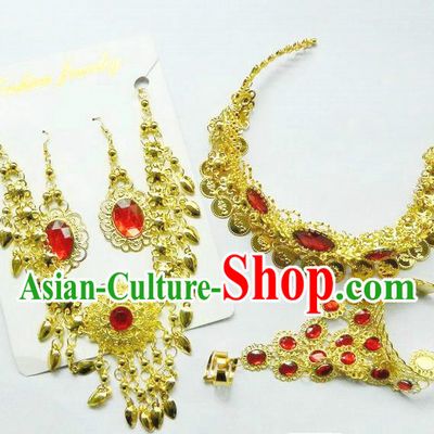 Traditional India Hair Accessories Set, Indian Headwear Necklace, Earrings, Traditional Belly Dance Headdress Bracelets, Stage Accessories