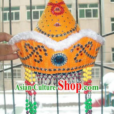Traditional Chinese Yangge Hair Accessories, Fan Dancing Mongols Headwear, Folk Dance Yangko Peacock Dance Headdress, Stage Accessories