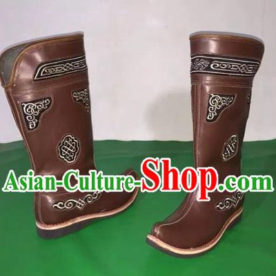 Traditional Chinese Minority Mongol Nationality Ethnic Minorities Mongolian Cowhide Boots Mongolian Knee Embroidery Boots Jockey Boots Tanks Boots for Men