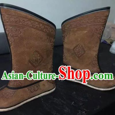 Traditional Chinese Minority Mongol Nationality Ethnic Minorities Mongolian Dance Cowhide Boots Mongolian Knee Embroidery Boots Jockey Boots Tanks Boots for Men