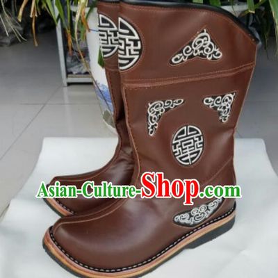 Traditional Chinese Minority Mongol Nationality Ethnic Minorities Mongolian Dance Cowhide Boots Mongolian Knee Boots Jockey Boots Tanks Boots for Men