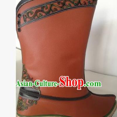 Traditional Chinese Minority Mongol Nationality Ethnic Minorities Mongolian Dance Cowhide Boots Mongolian Knee Boots Jockey Boots Tanks Boots for Men