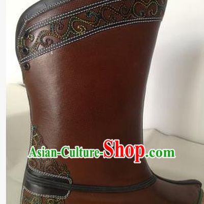 Traditional Chinese Minority Mongol Nationality Ethnic Minorities Mongolian Dance Cowhide Boots Mongolian Knee Boots Jockey Boots Tanks Boots for Men
