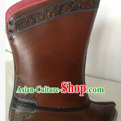 Traditional Chinese Minority Mongol Nationality Ethnic Minorities Mongolian Dance Cowhide Boots Mongolian Knee Boots Jockey Boots Tanks Boots for Men