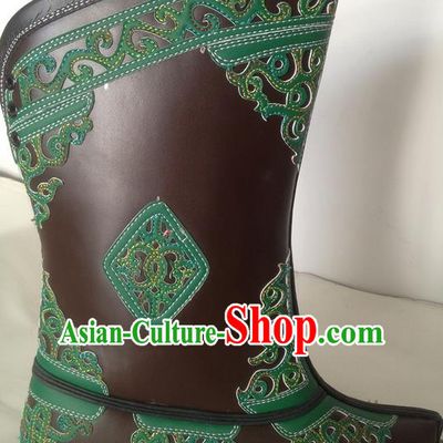 Traditional Chinese Minority Mongol Nationality Ethnic Minorities Mongolian Dance Cowhide Boots Mongolian Knee Boots Jockey Boots Tanks Boots for Men